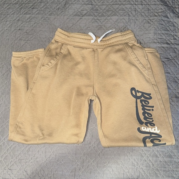 OLD NAVY BOYS “BELIEVE & ACHIEVE” TAN SWEATPANTS - Picture 2 of 7